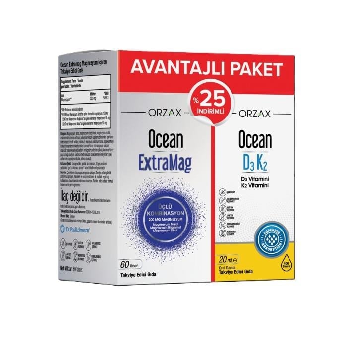 Ocean Extramag 60 Tablet + Ocean D3 K2 20 ml %25 Avantajlı Kofre