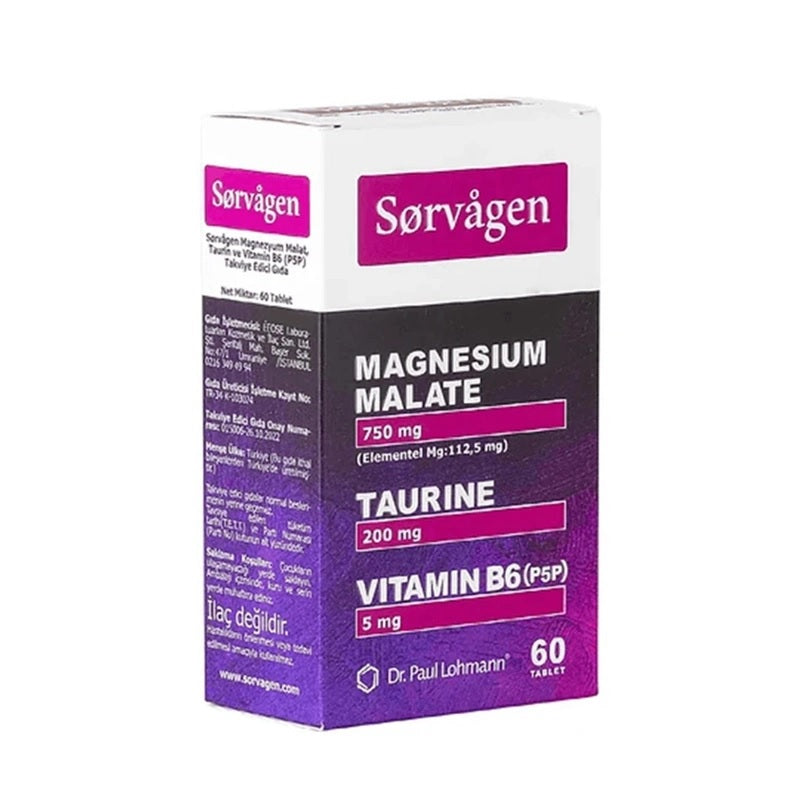 Sorvagen Magnezyum Malat, Taurin ve Vitamin B6 (P5P) 60 Tablet - Farmareyon