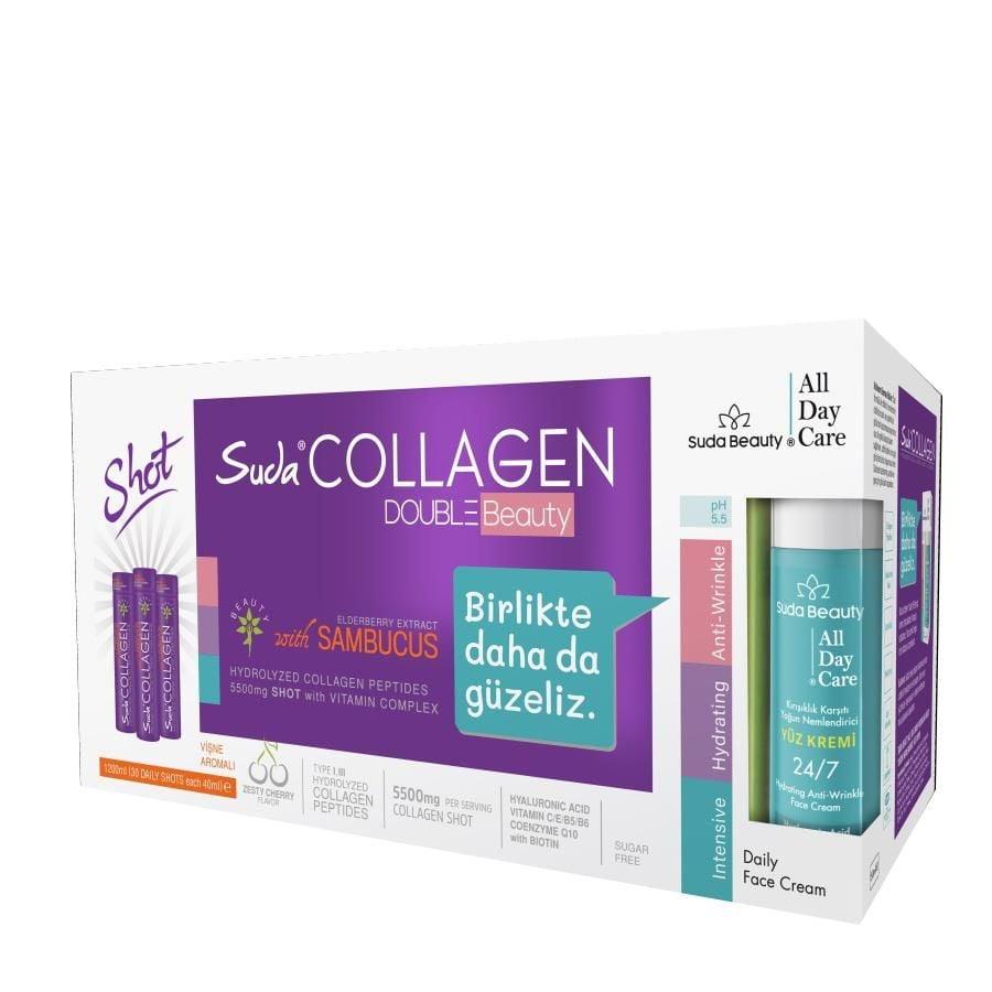 Suda Collagen Double Beauty (30 Shot Vişne Kolajen & Suda Beauty All Day Care Yüz Kremi 50ml) - Farmareyon