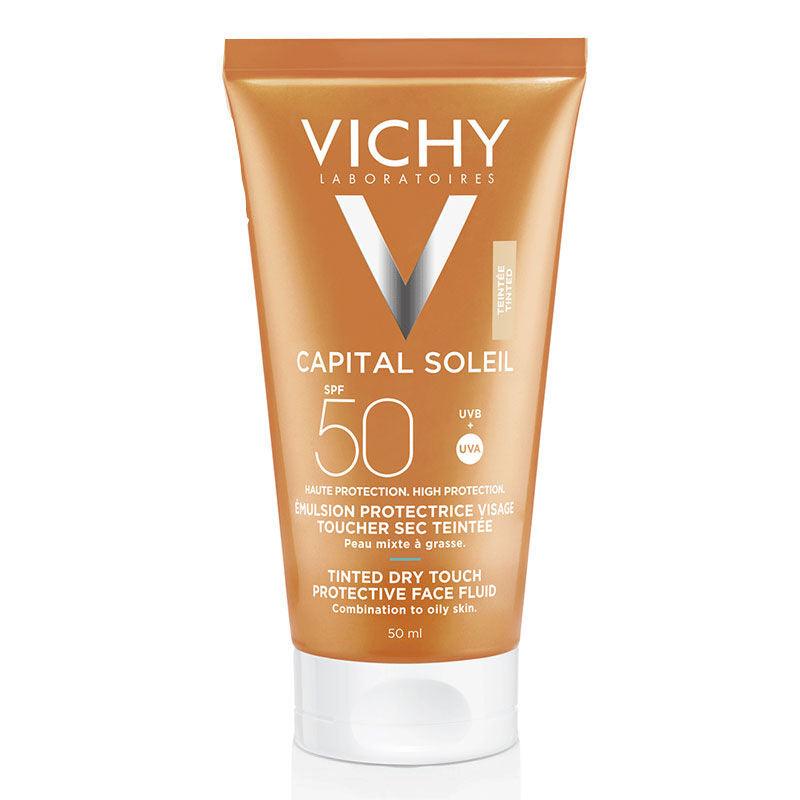 Vichy Capıtal Soleil BB Tinted Dry Touch Face Fluid SPF 50+ 50 ml (Parlama karşıtı ve renkli dokulu yüksek korumalı güneş koruyucu yüz kremi) - Farmareyon