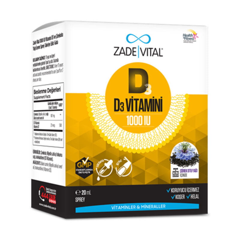 Zade Vital 1000 IU D3 Vı̇tamı̇nı̇ ve Çörek Otu Yağı İçeren Sprey 20 ml - Farmareyon