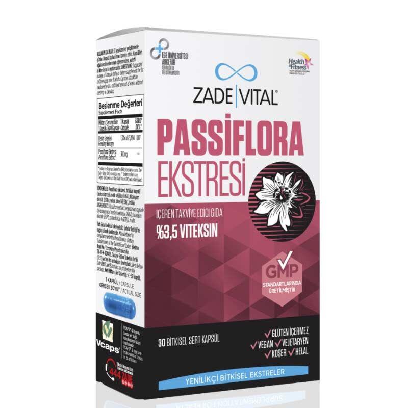 Zade Vital Passiflora Ekstresi İçeren Takviye Edici Gıda 30 Bitkisel Kapsül - Farmareyon