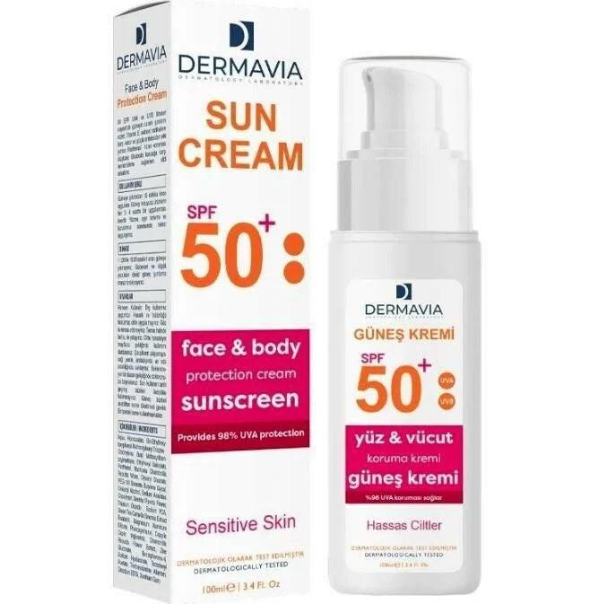 Dermavia SPF50+ Yüz ve Vücut Koruma Güneş Kremi Hassas Ciltler 100 ml - Farmareyon