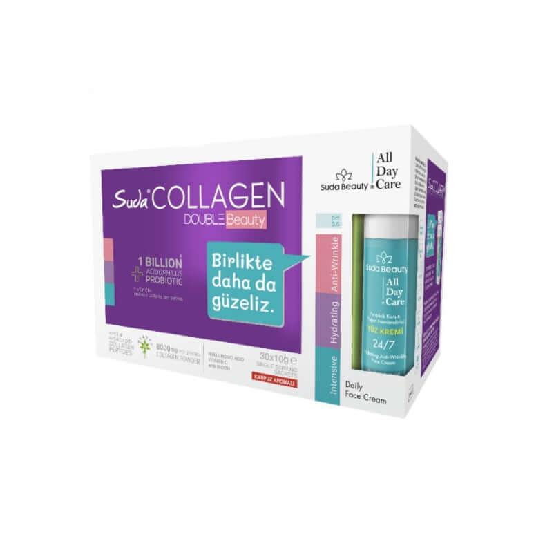 Suda Collagen Double Beauty (30 Şase Karpuz Kolajen & Suda Beauty All Day Care Yüz Kremi 50ml) - Farmareyon