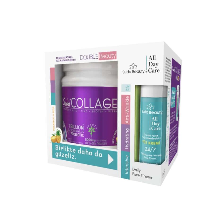 Suda Collagen Double Beauty (Ananas Aromalı Kolajen 300 gr & Suda Beauty All Day Care Yüz Kremi 50ml) - Farmareyon