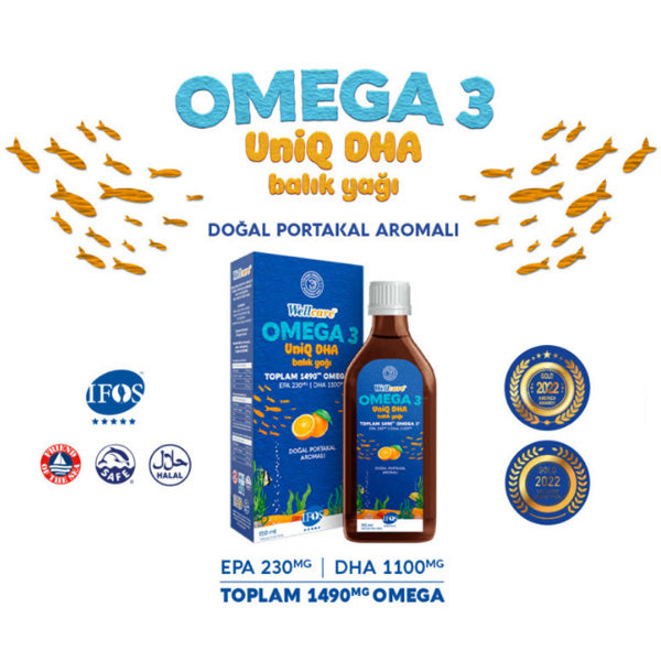 Wellcare Omega 3 UNIQ DHA Portakal Aromalı Balık Yağı 150 ml - Farmareyon